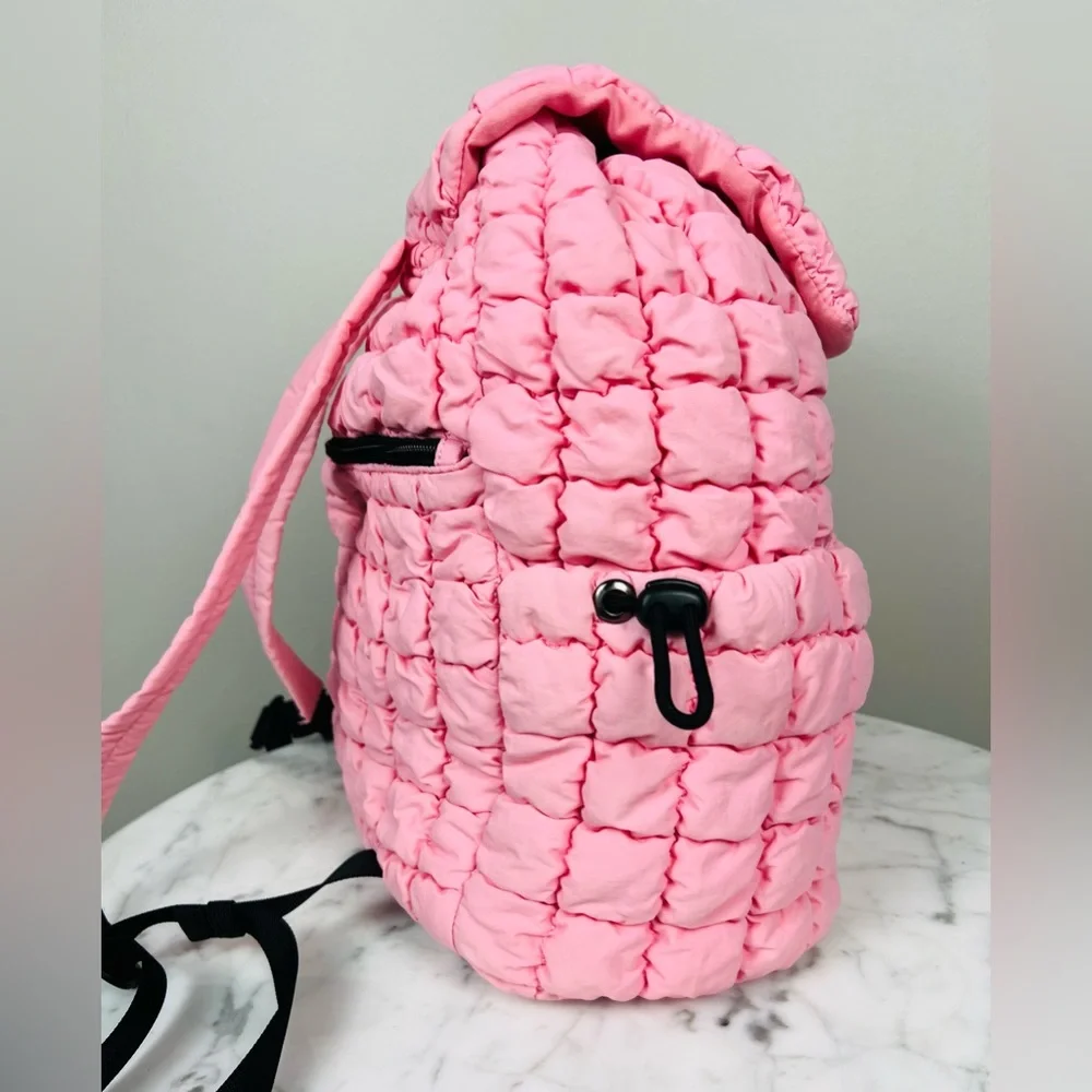 Malibu Hippie Pink Quilted Puffer Backpack – Drawstring Everyday Bag